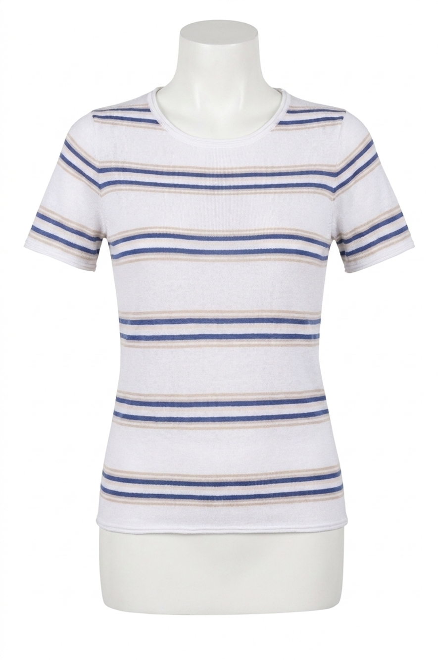 NEW MINNIE ROSE short sleeve striped tee in white combo